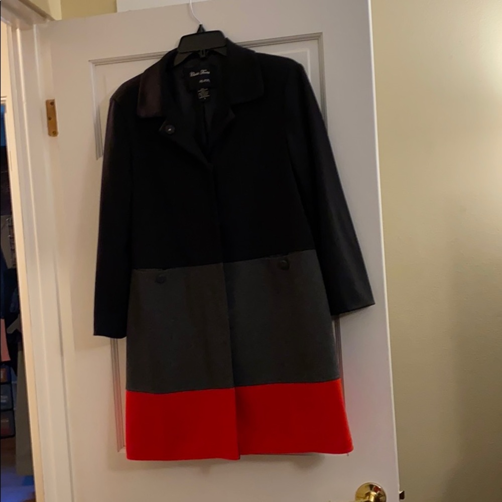 Black and grey with red trim 4 button coat